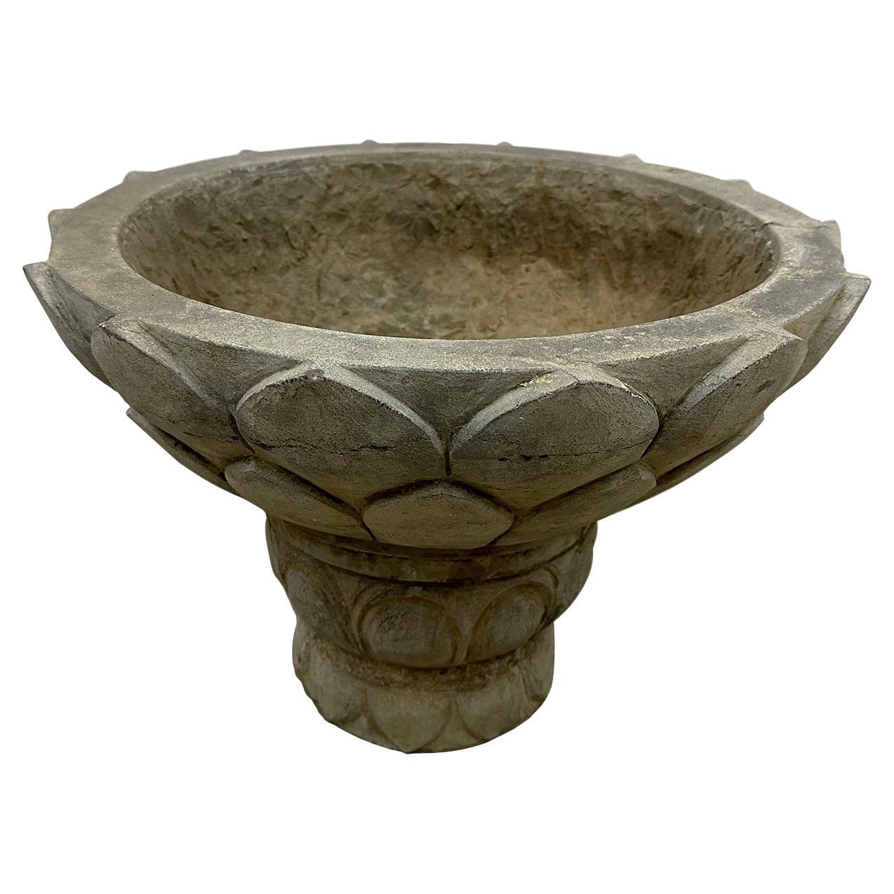 Vintage Chinese Hand Chiseled Stone Planter For Sale