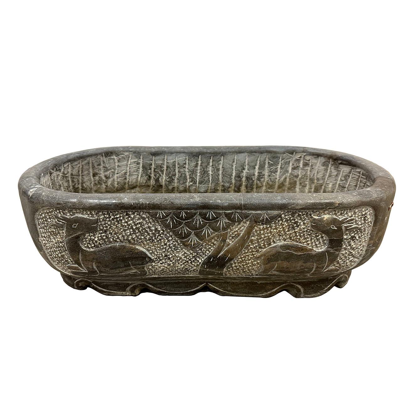 Vintage Chinese Hand Chiseled Stone Trough, Planter For Sale 4