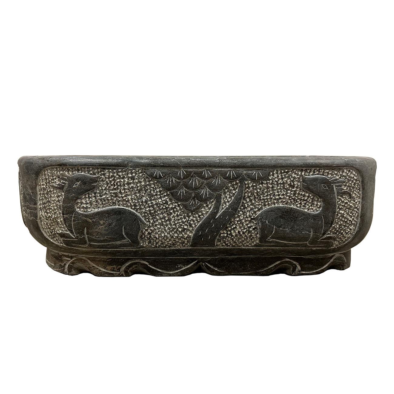 Hand-Carved Vintage Chinese Hand Chiseled Stone Trough, Planter For Sale