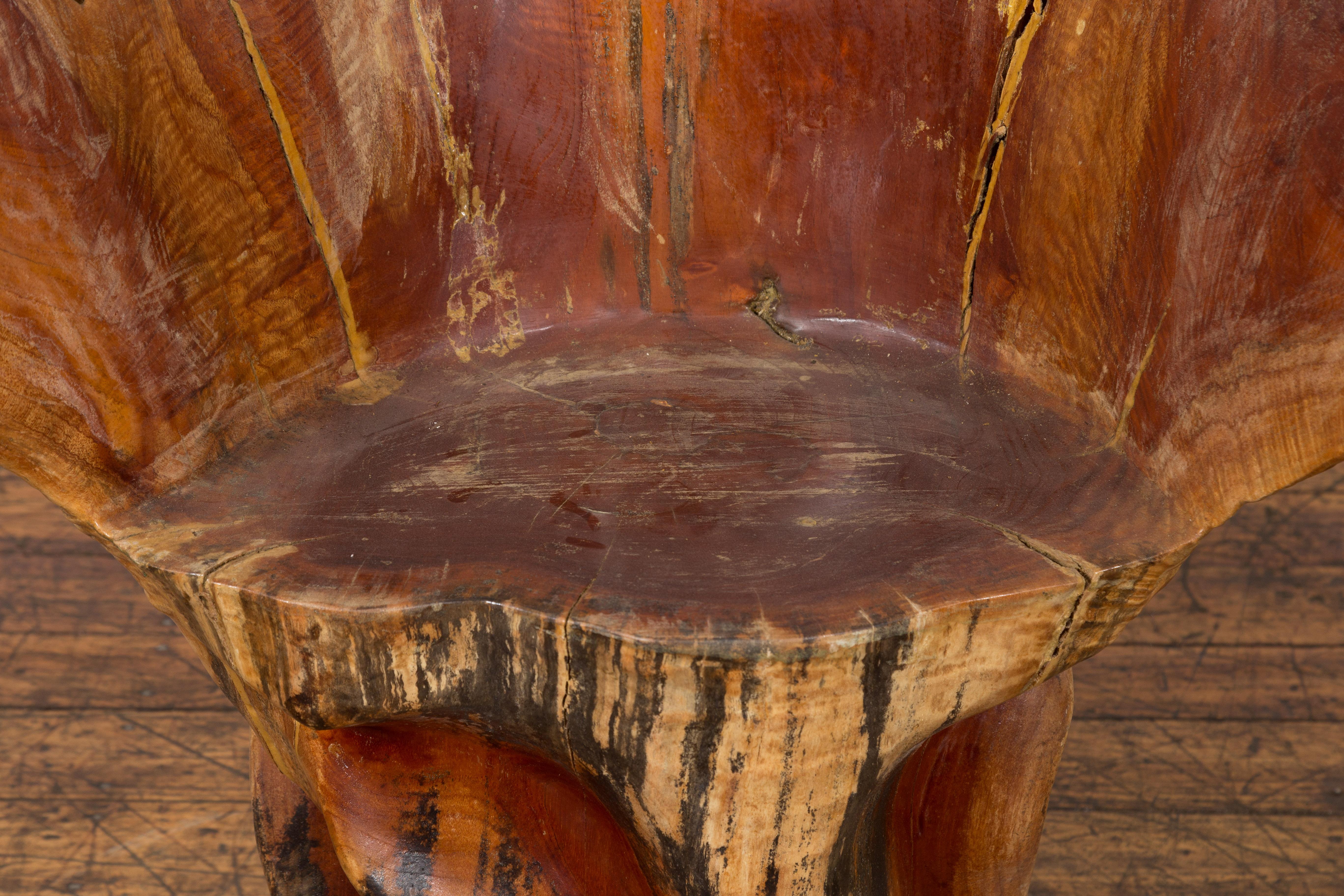 20th Century Vintage Chinese Hand Crafted Camphor Wood Root Chair with Light Varnish For Sale