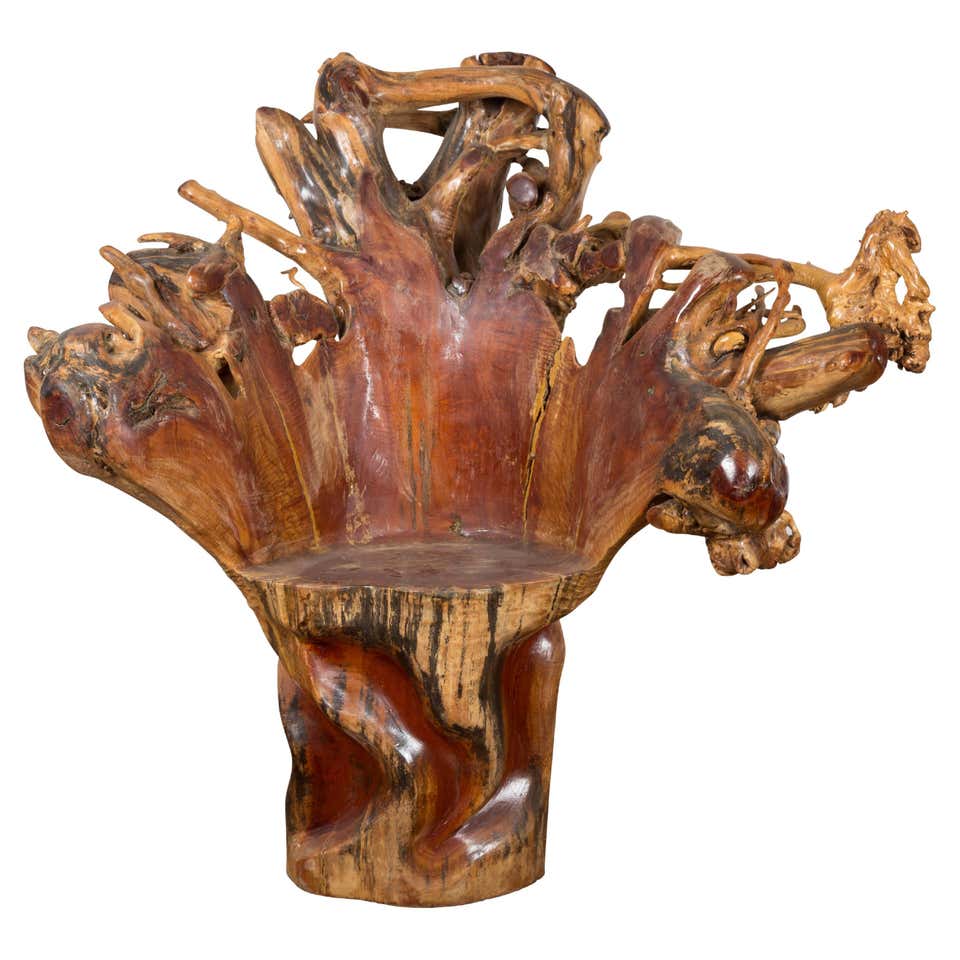 Vintage Chinese Unusual Root Table with Seating at 1stDibs