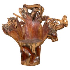 Vintage Chinese Hand Crafted Camphor Holz Wurzel Stuhl mit Licht Lack