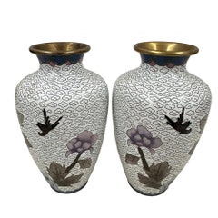 Vintage Chinese Hand-crafted Cloisonne Vases - a Pair