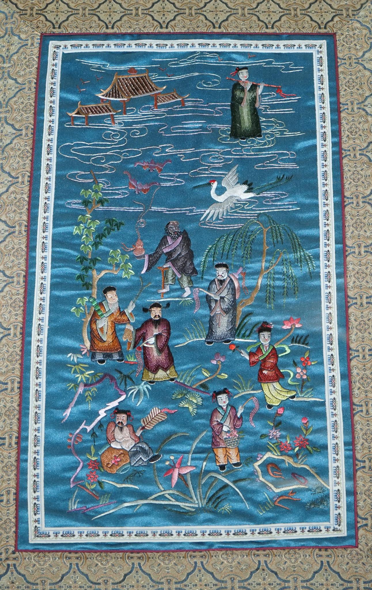 Pantalon TAPEStry ancien en soie marbrée à la main en FRAME FAUX GiLT BAMBOO en vente 4