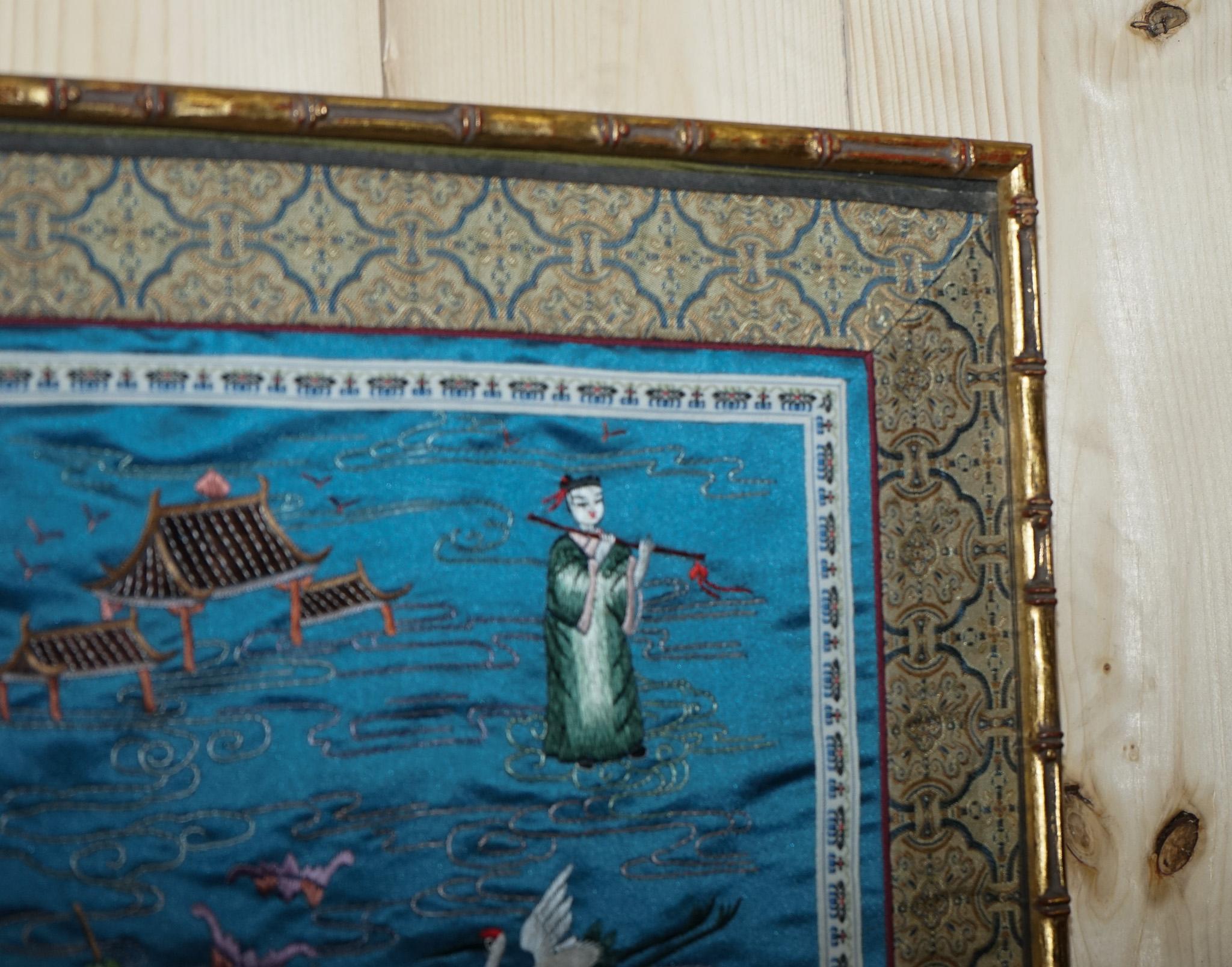 Pantalon TAPEStry ancien en soie marbrée à la main en FRAME FAUX GiLT BAMBOO Bon état - En vente à Pulborough, GB