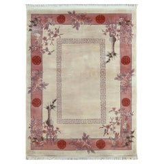 Vintage Chinese Hand-knotted Wool Rug with Cherry Blossoms and Bamboo Decor