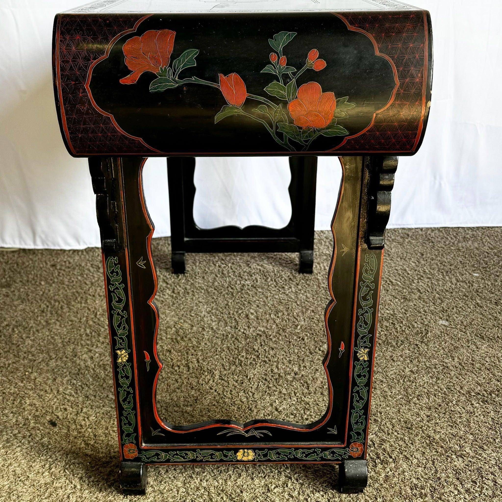 Vintage Chinese Hand Painted and Carved Scroll Top Console Table In Good Condition In Delray Beach, FL