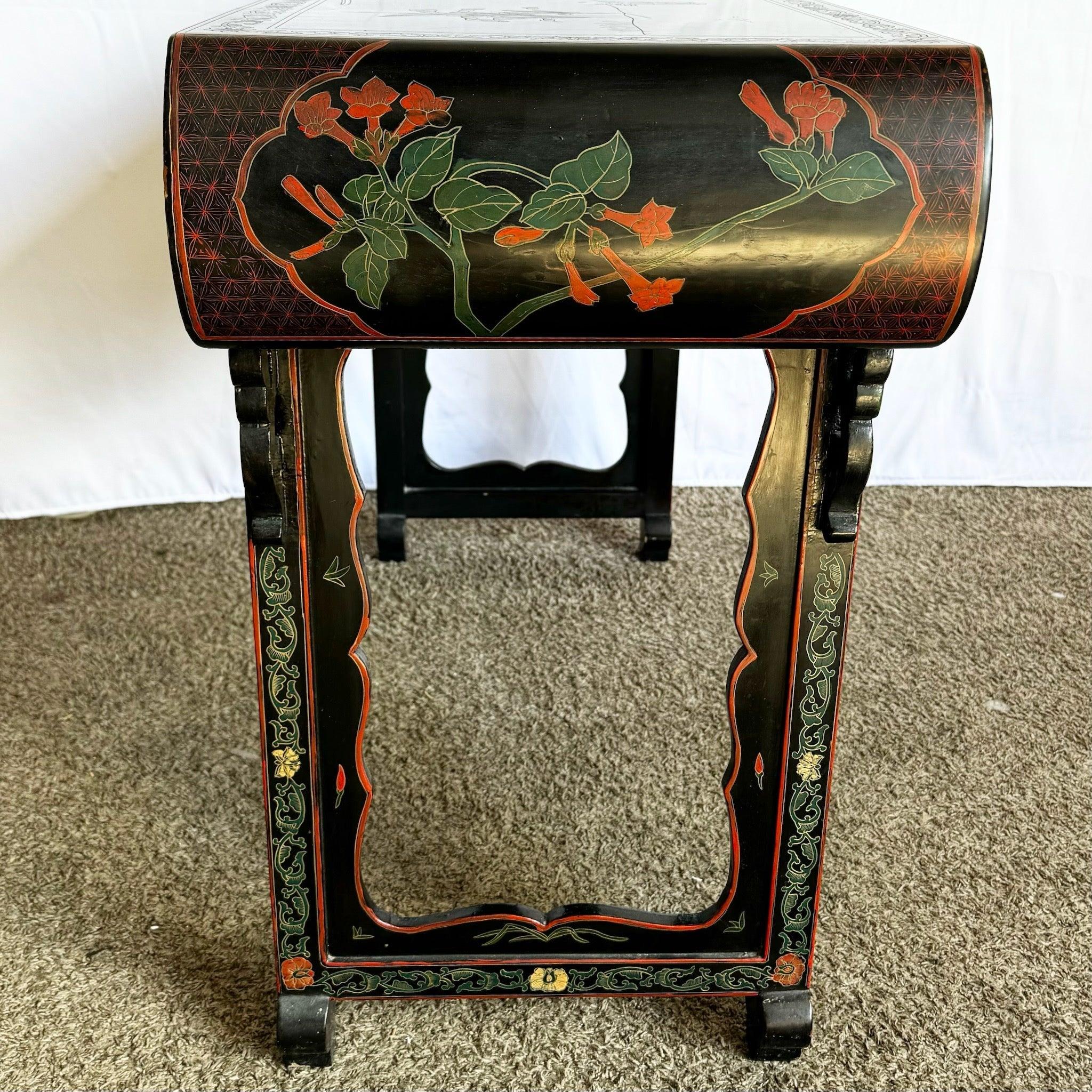 Vintage Chinese Hand Painted and Carved Scroll Top Console Table 2