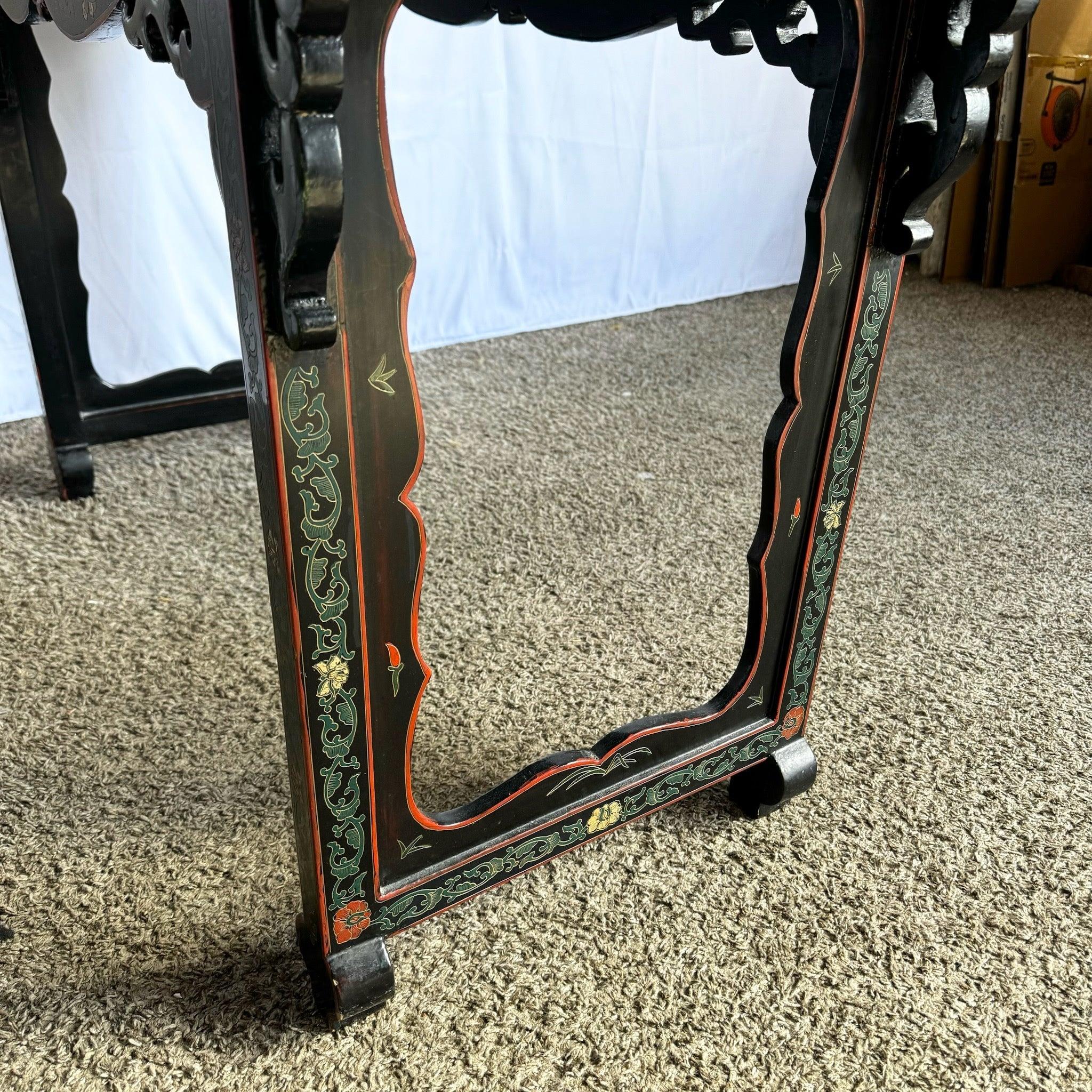 Vintage Chinese Hand Painted and Carved Scroll Top Console Table 3