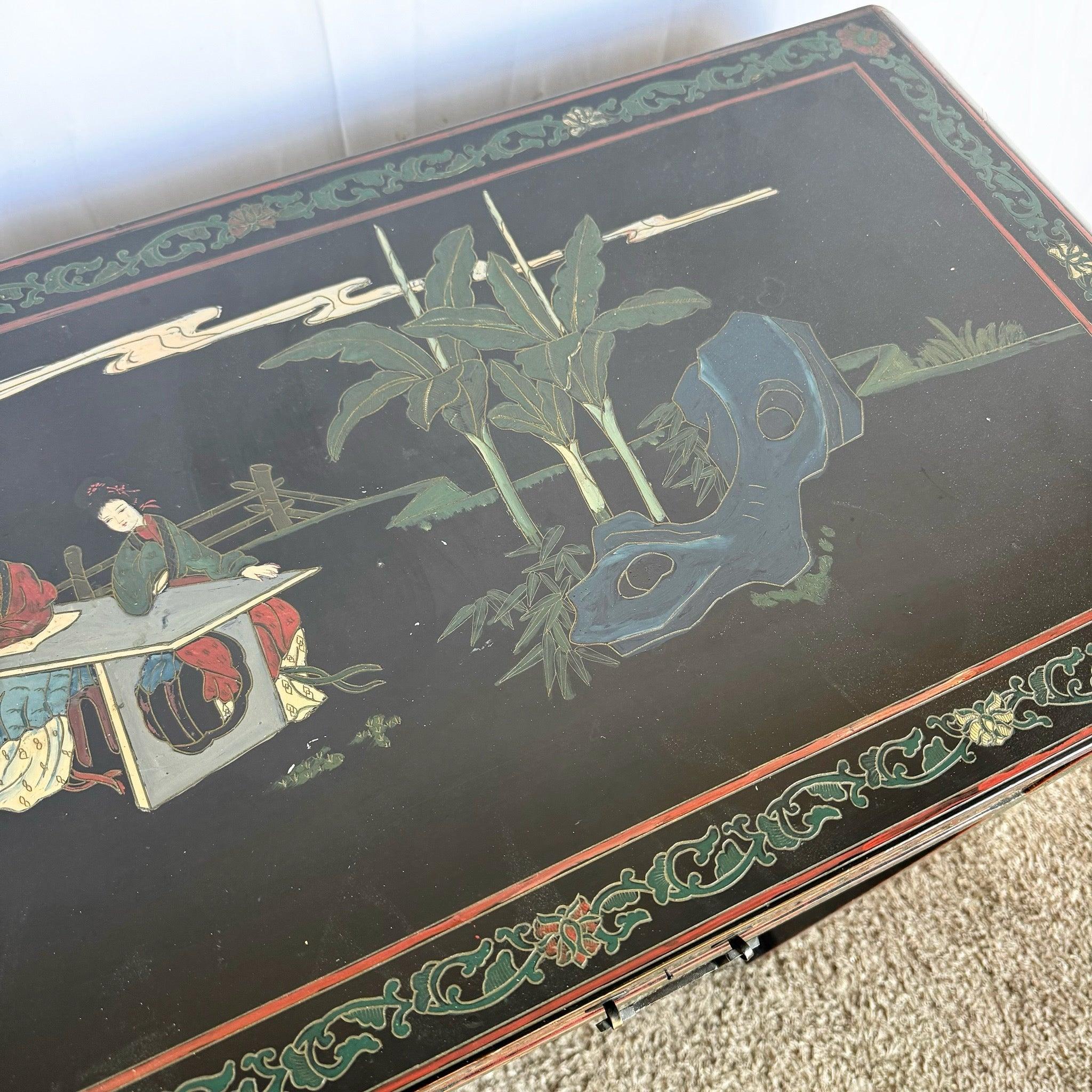 Vintage Chinese Hand Painted and Carved Scroll Top Console Table 4