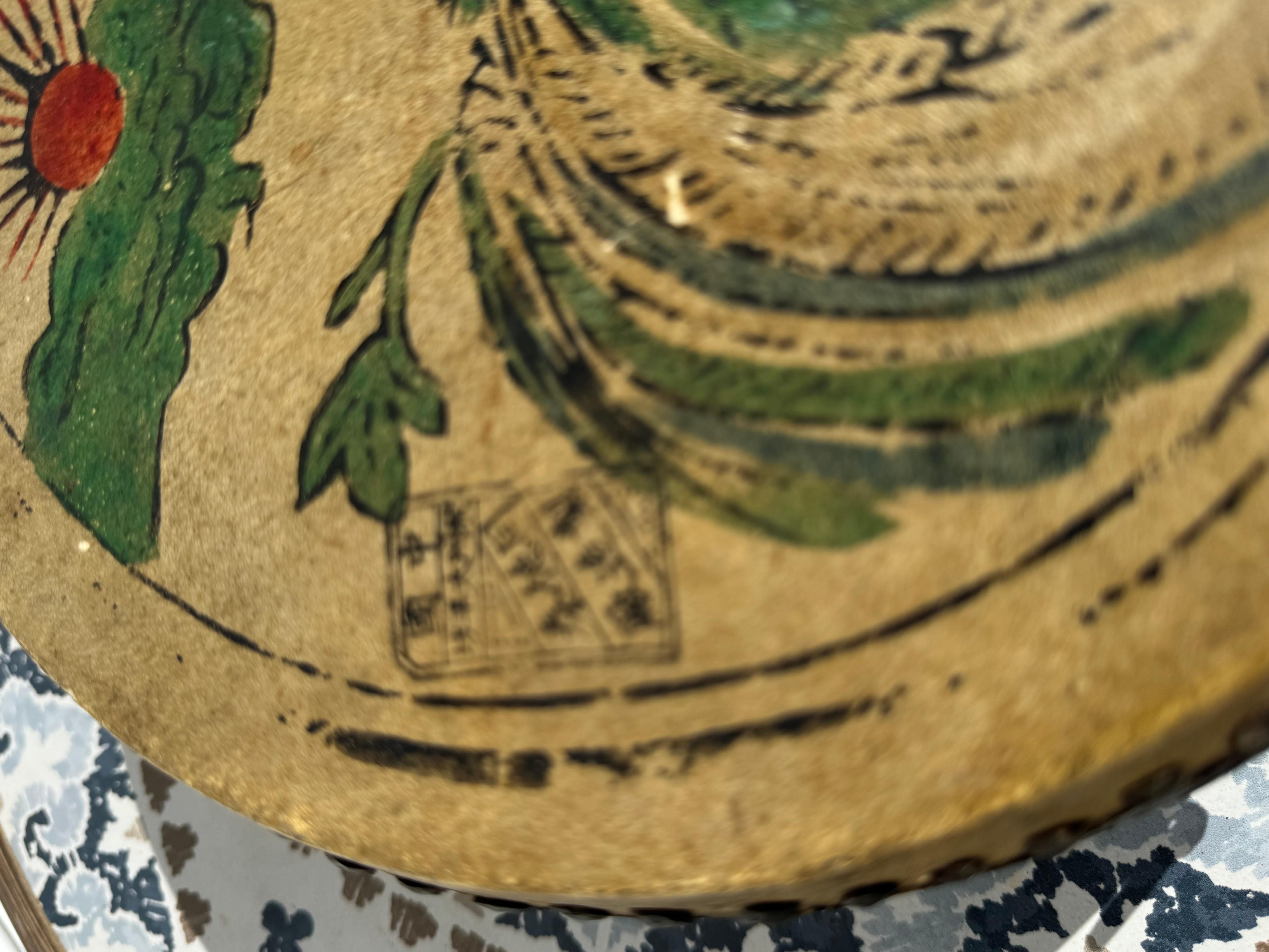 Vintage Chinese Hand gemalt Trommel (Stammeskunst) im Angebot