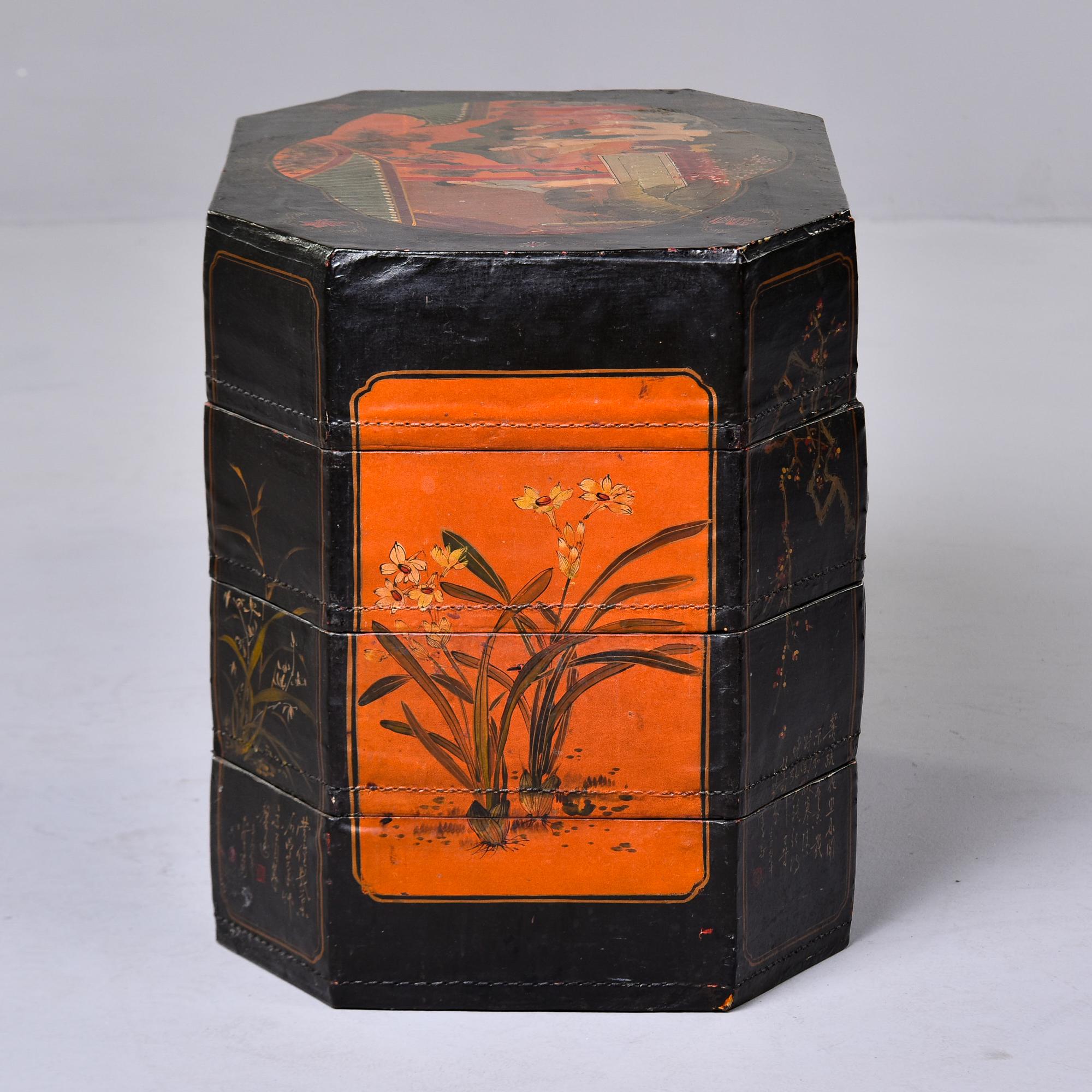 Vintage Chinese Hand Painted Four Section Stacked Box  4