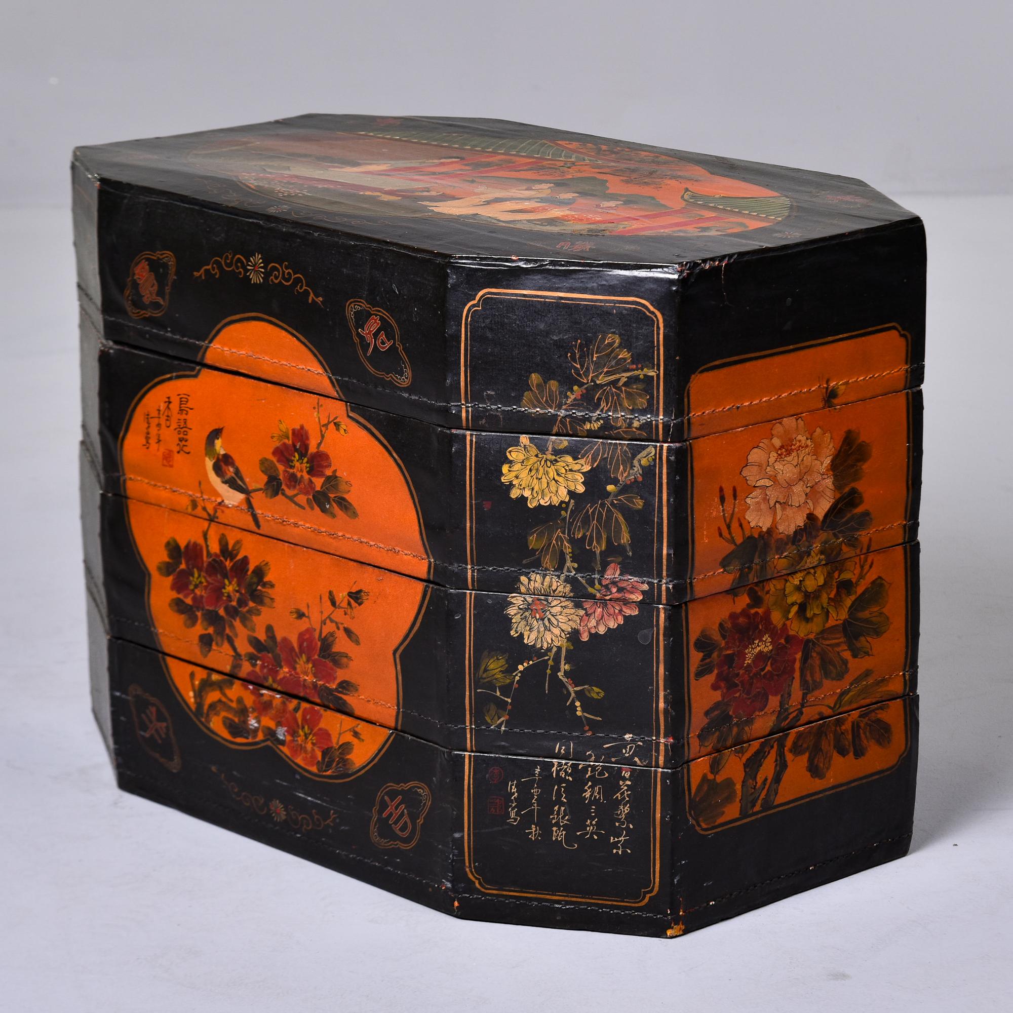 Hand-Painted Vintage Chinese Hand Painted Four Section Stacked Box 
