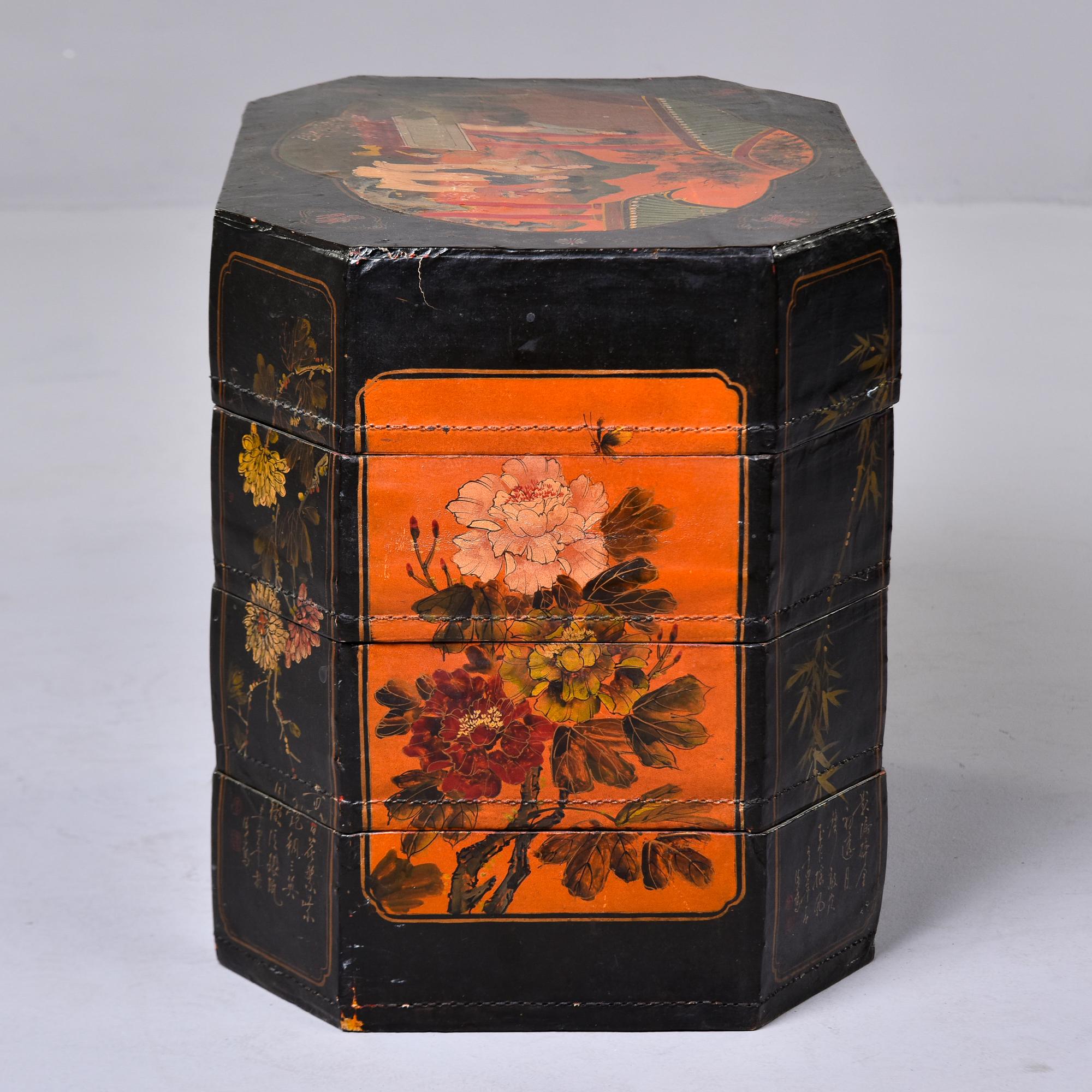 20th Century Vintage Chinese Hand Painted Four Section Stacked Box 