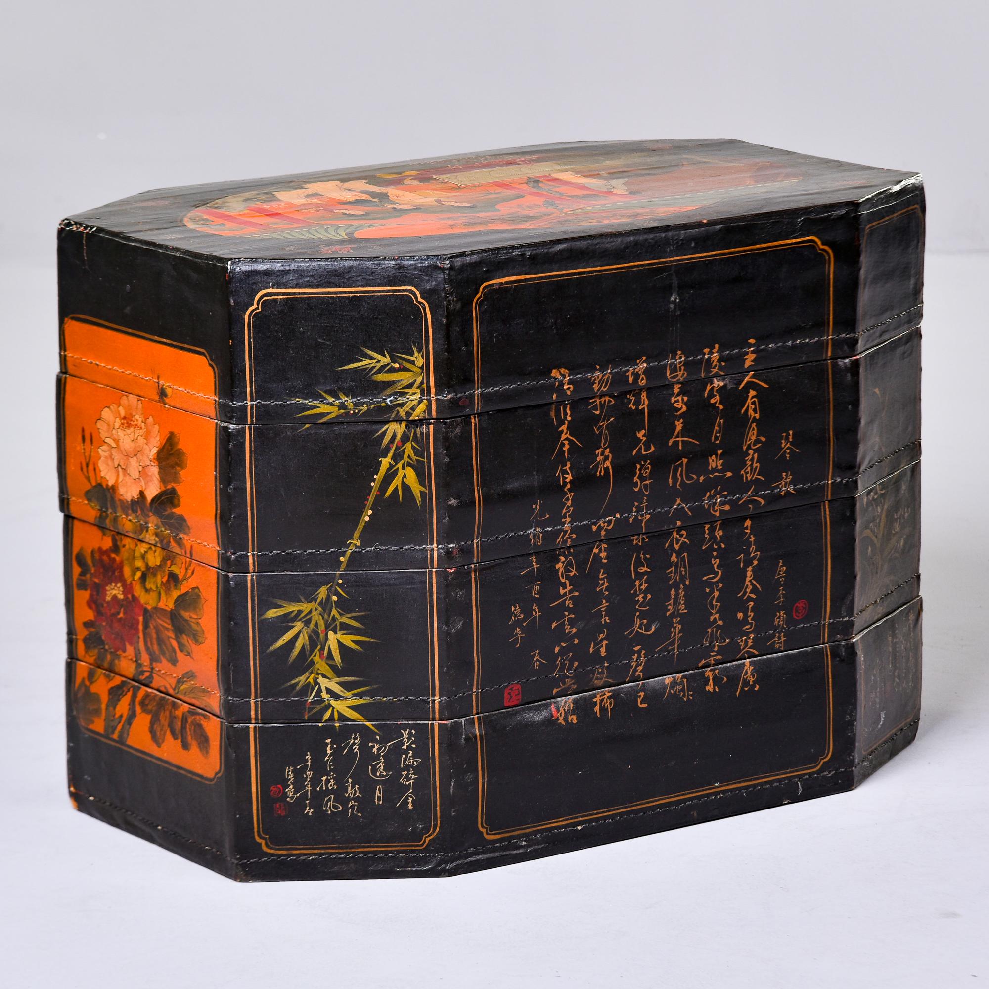 Vintage Chinese Hand Painted Four Section Stacked Box  1