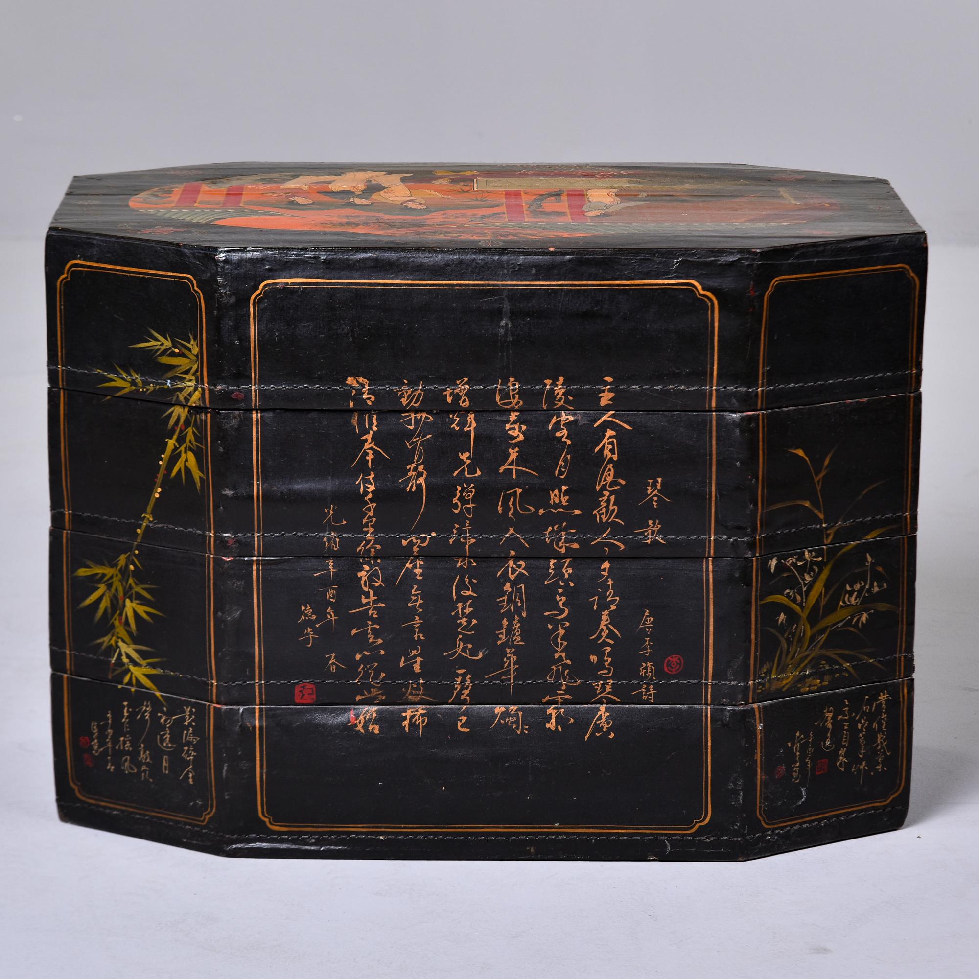 Vintage Chinese Hand Painted Four Section Stacked Box  2