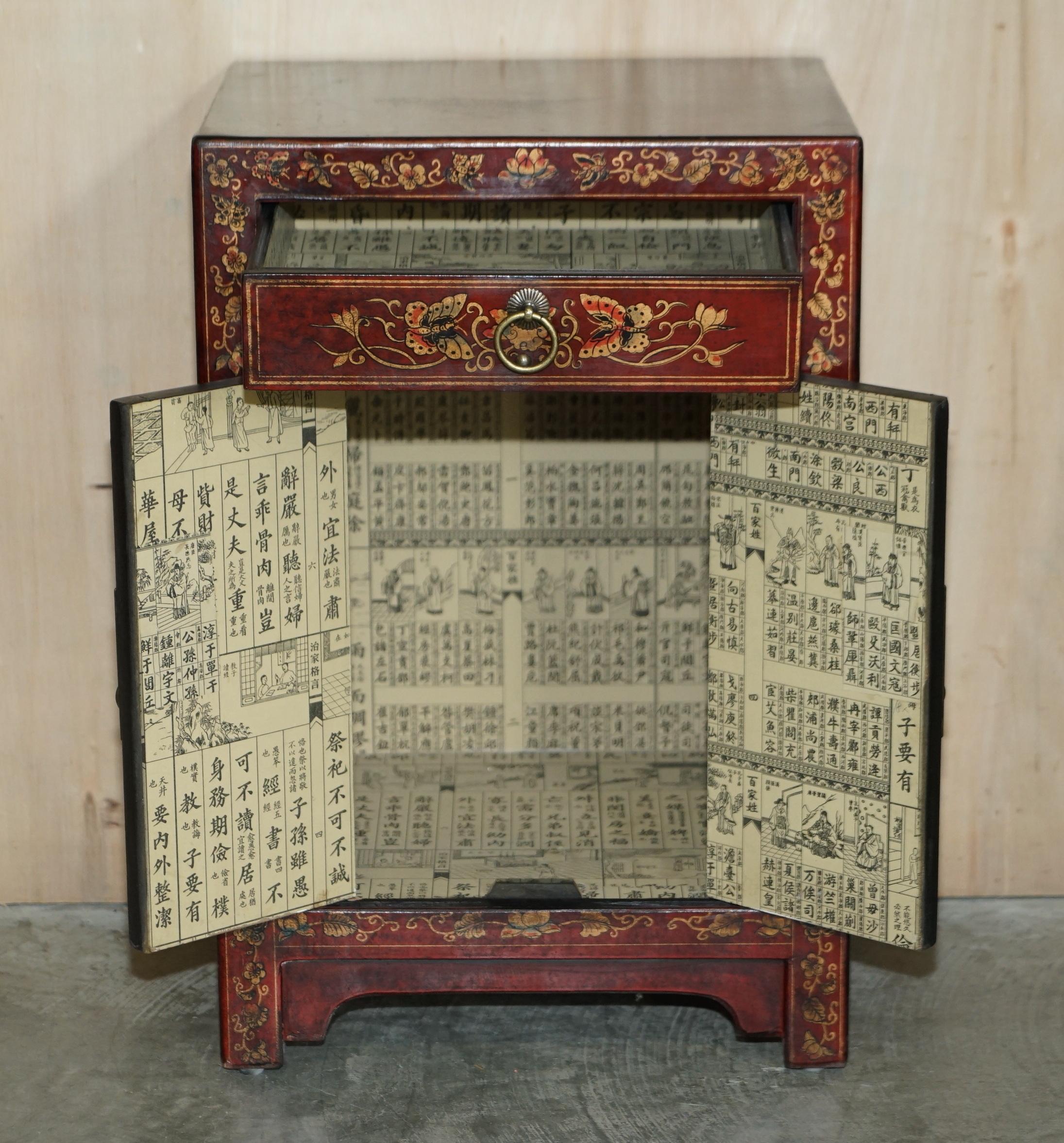 Vintage Chinese Hand Painted Lacquered Side Table Sized Cupboard with Drawer For Sale 13