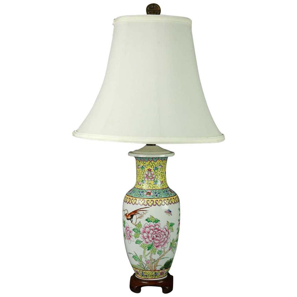 Vintage Chinese Hand Painted Porcelain Floral Garden Vase Table Lamp at ...