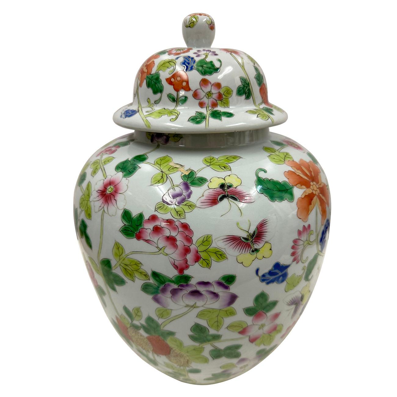 Pot à gingembre floral chinois peint à la main Bon état - En vente à Pomona, CA