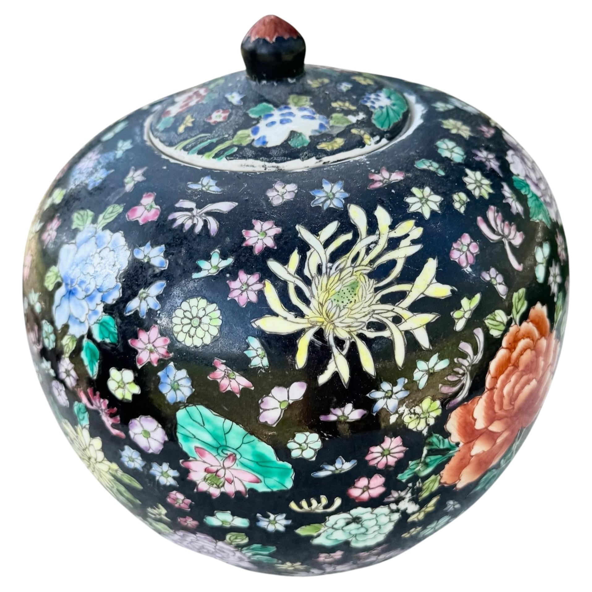 Vintage Chinese Hand Painted Porcelain Ginger Jar