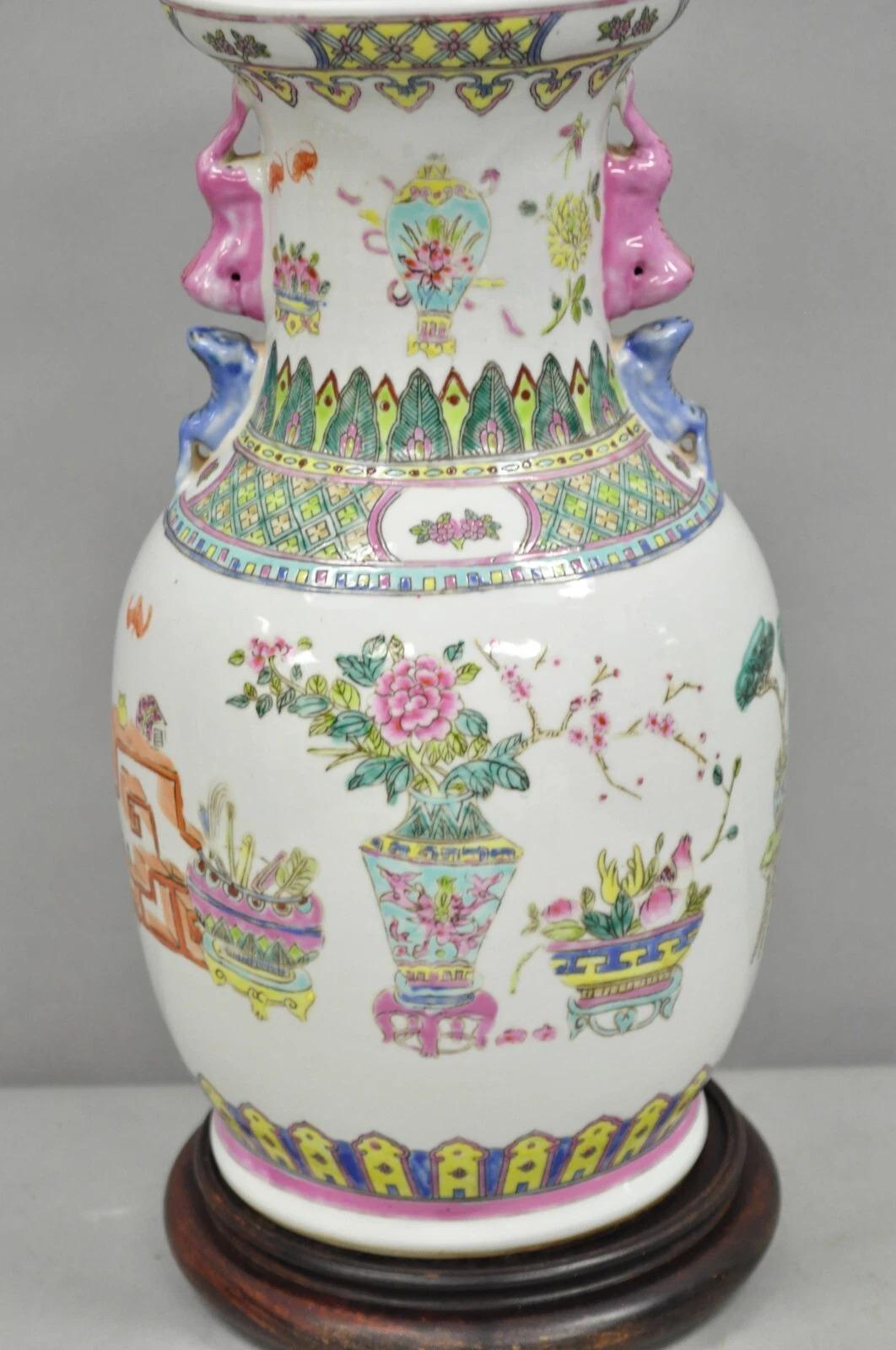 Unknown Vintage Chinese Hand Painted Porcelain Jardinierie Floral Chinoiserie Table Lamp For Sale
