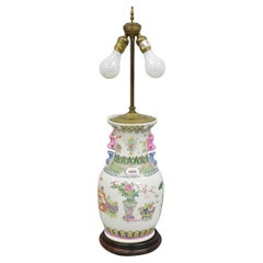 Vintage Chinese Hand Painted Porcelain Jardinierie Floral Chinoiserie Table Lamp
