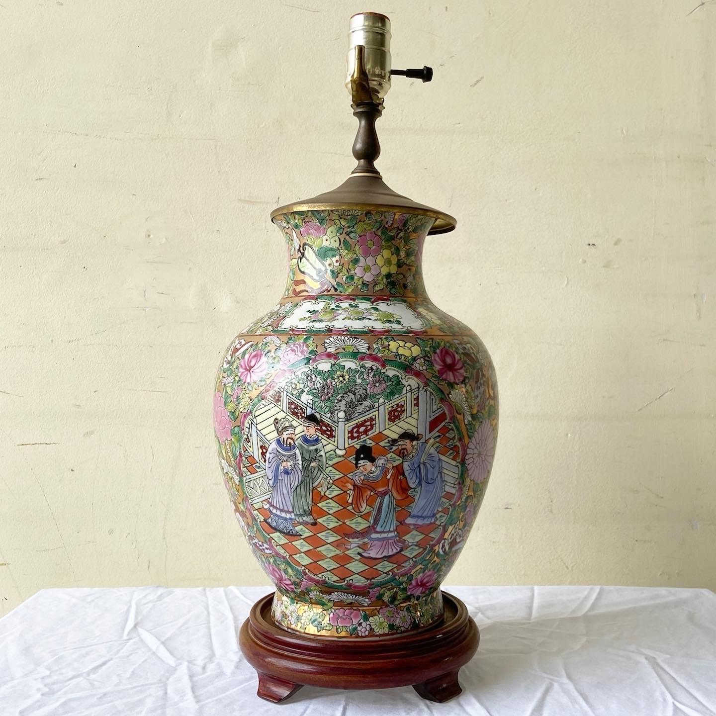 Vintage Chinese Hand Painted Porcelain Table Lamp 13