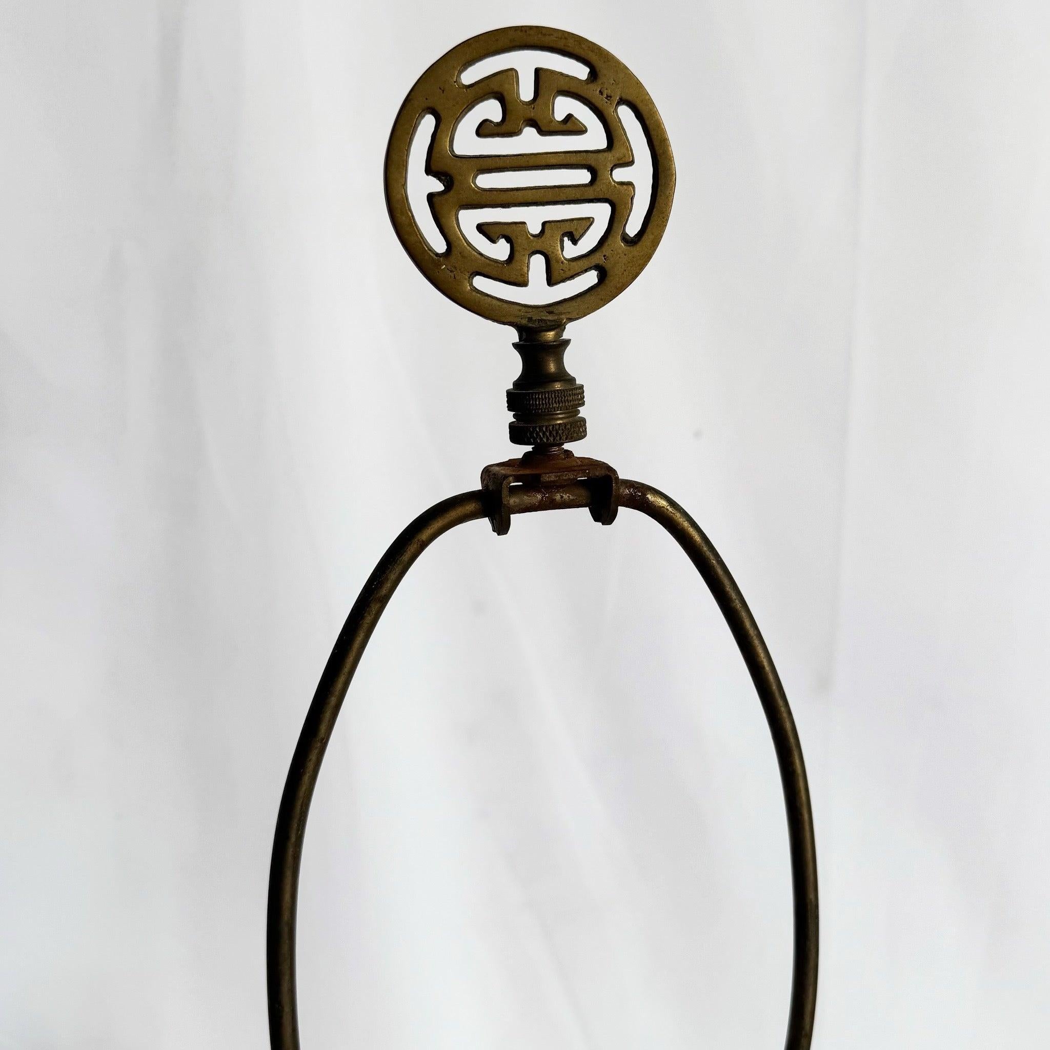 20th Century Vintage Chinese Hand Painted Porcelain Table Lamp on Brass Base For Sale