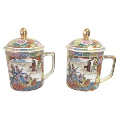 Vintage Chinese Hand Painted Tea Cups/Mugs - a Pair