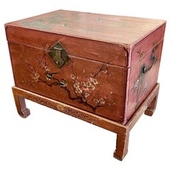 Vintage Chinese Hand Painted Trunk on Stand