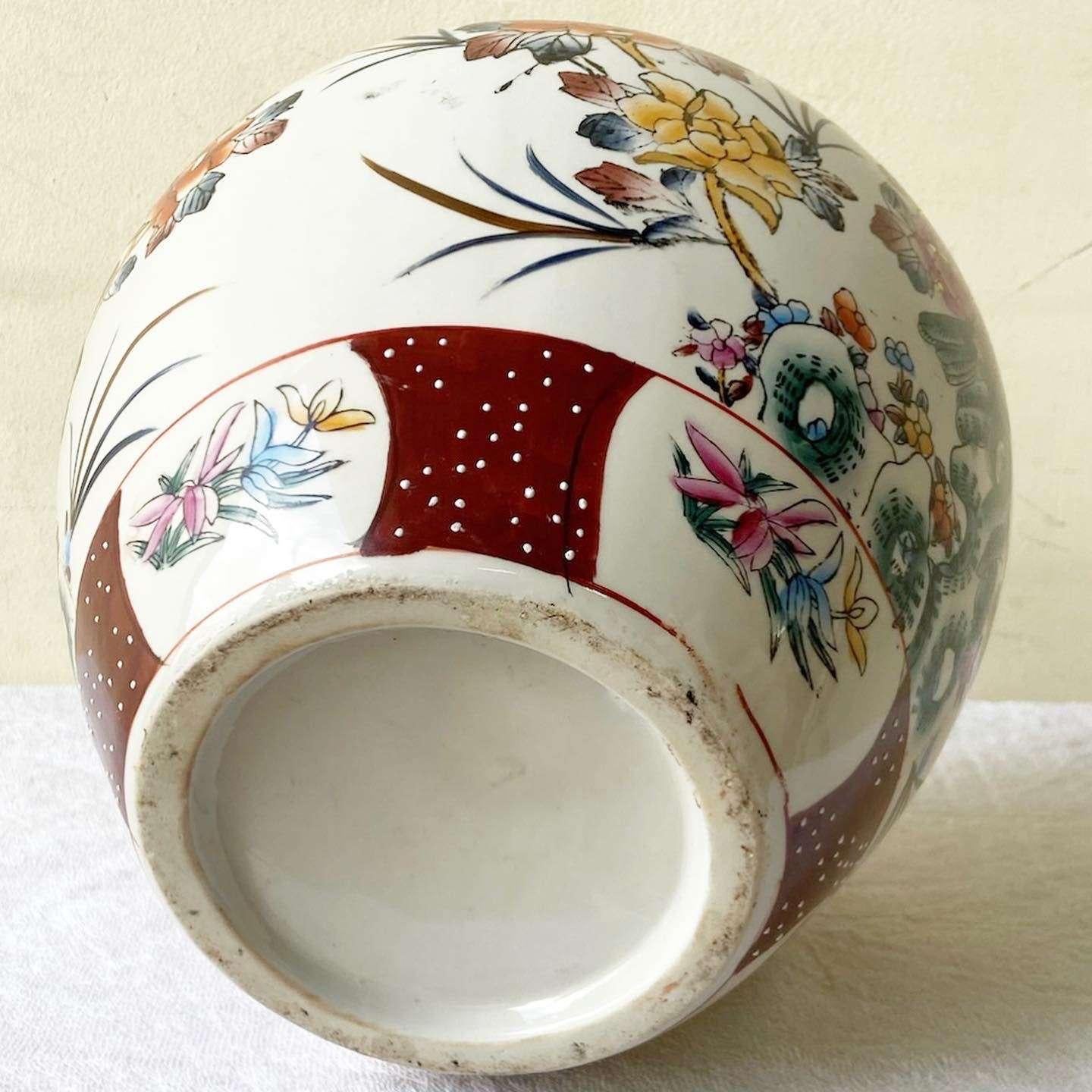 Ceramic Vintage Chinese Hand Painted Vase For Sale