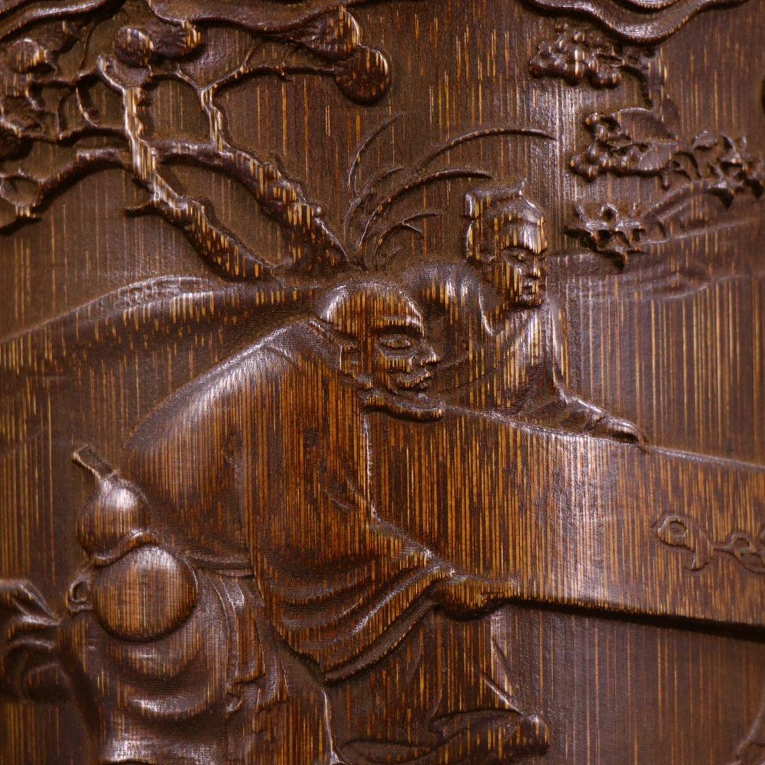 19th Century Vintage Chinese Handcrafted Bamboo Engraving Figures Story Penholder For Sale