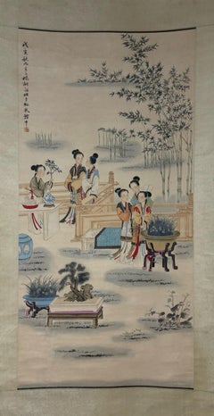 Vintage Chinese Handpainting Ladies Party Paper Scroll