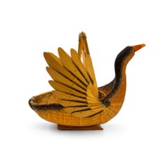 Vintage Chinese Handwoven Wicker Swan Basket, Mid 20th Century