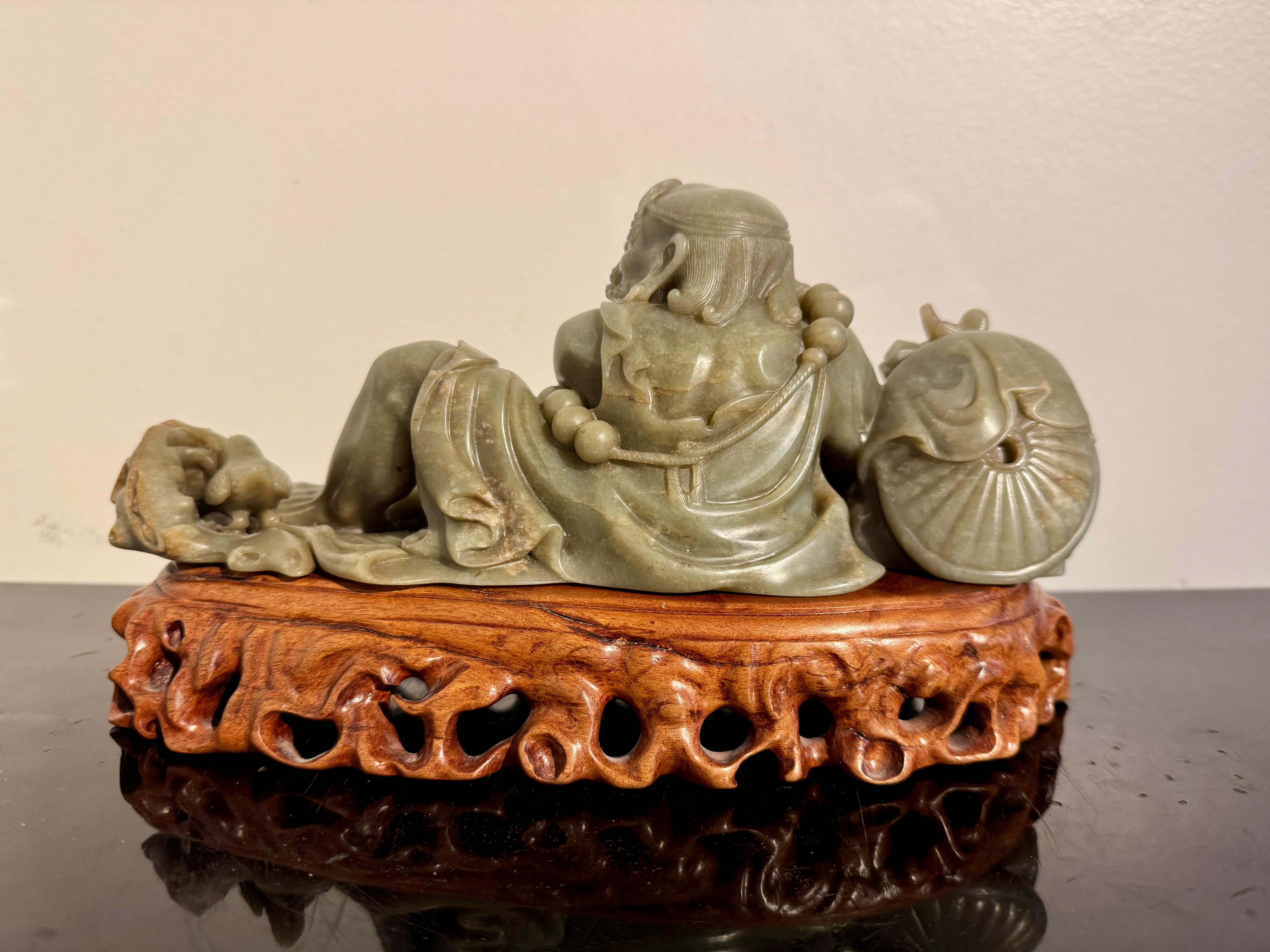 Qing Vintage Chinese Hardstone Carving of Damo, Early to Mid 20th Century, China For Sale