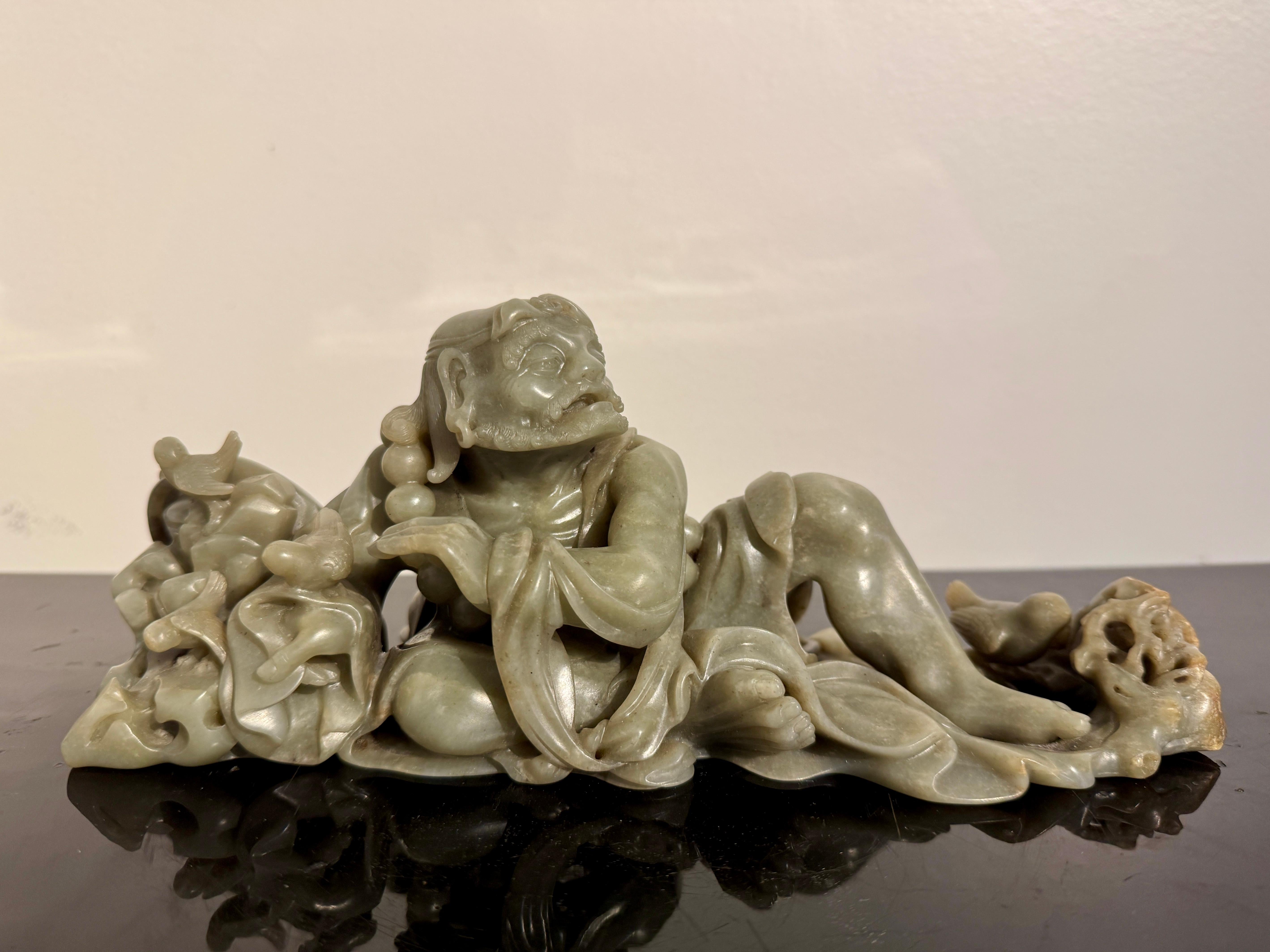 Vintage Chinese Hardstone Carving of Damo, Early to Mid 20th Century, China For Sale 1