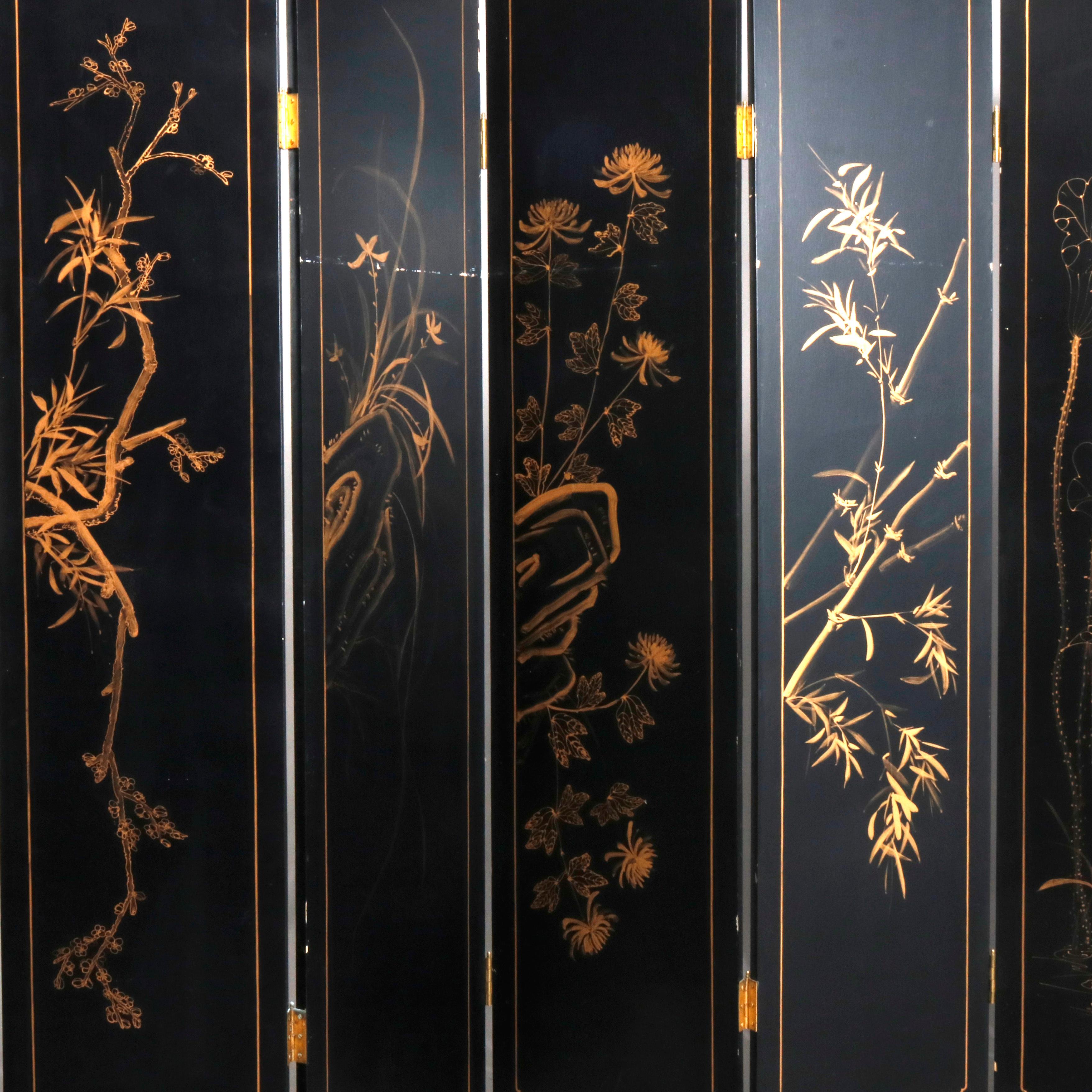 Chinese Hardstone Chinoiserie Decorated Oriental 6 Panel Screen, 20th Century 2