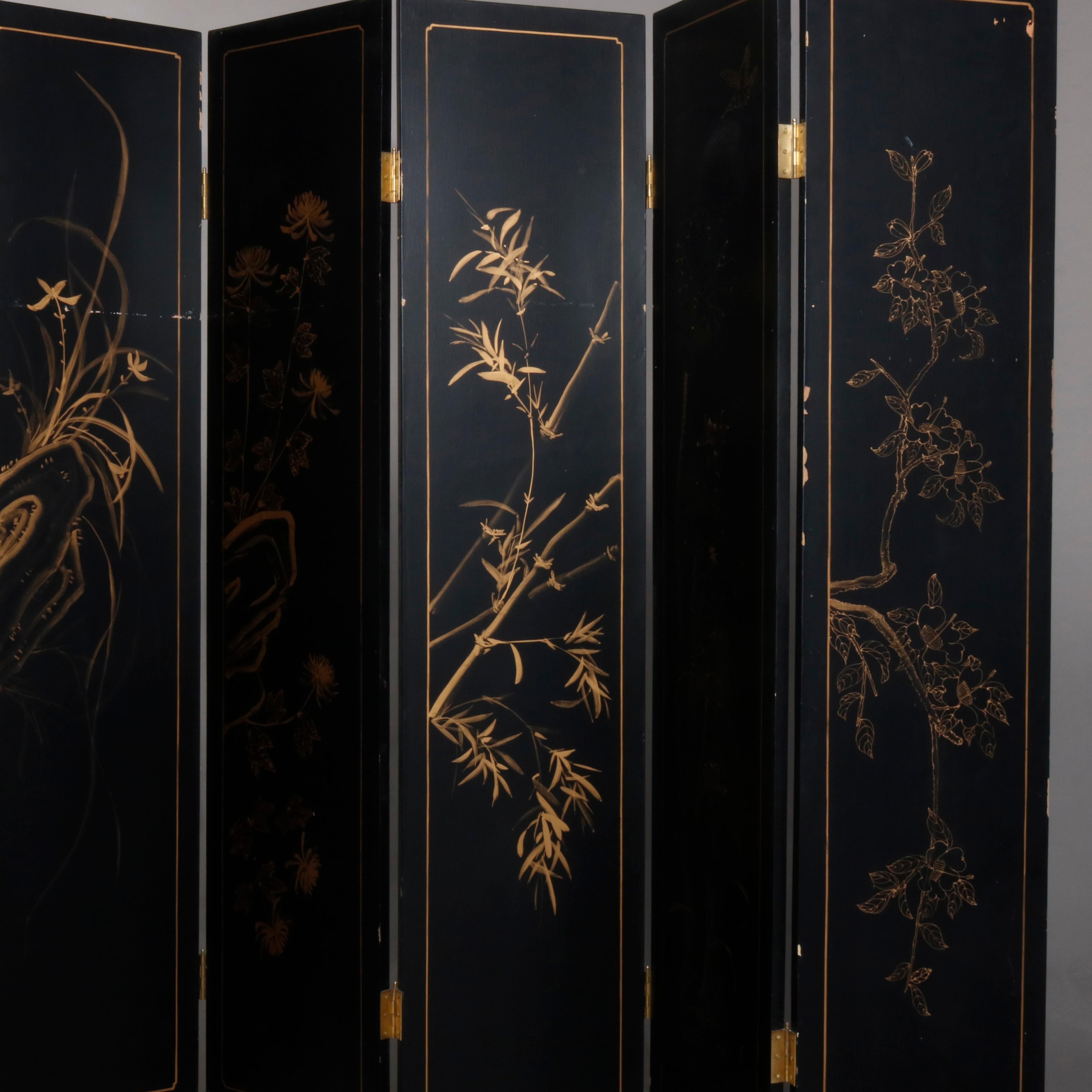 Chinese Hardstone Chinoiserie Decorated Oriental 6 Panel Screen, 20th Century 3