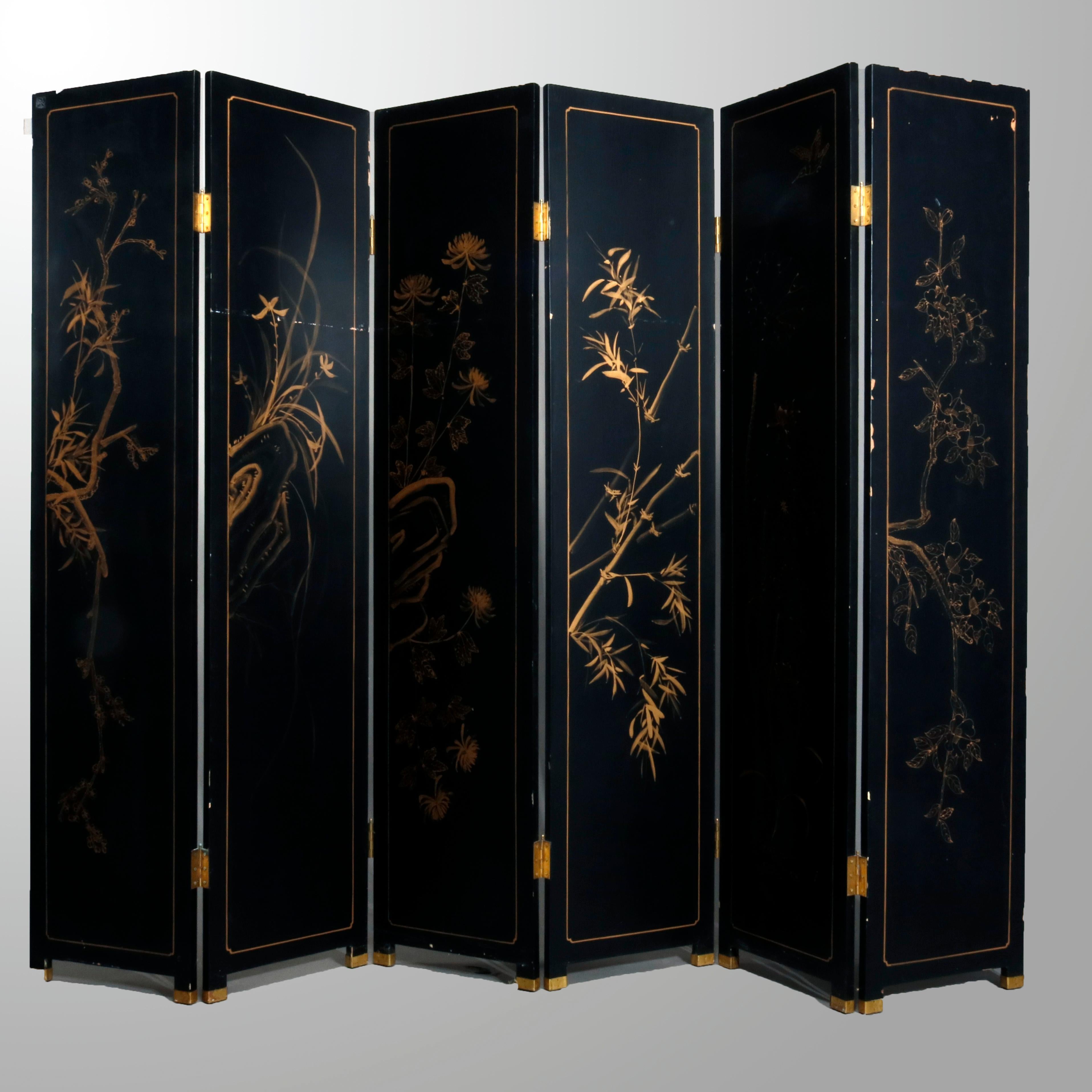 Chinese Hardstone Chinoiserie Decorated Oriental 6 Panel Screen, 20th Century 4