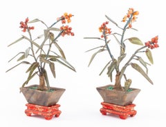 Vintage Chinese Hardstone Sea Buckthorn Bushes, Pair