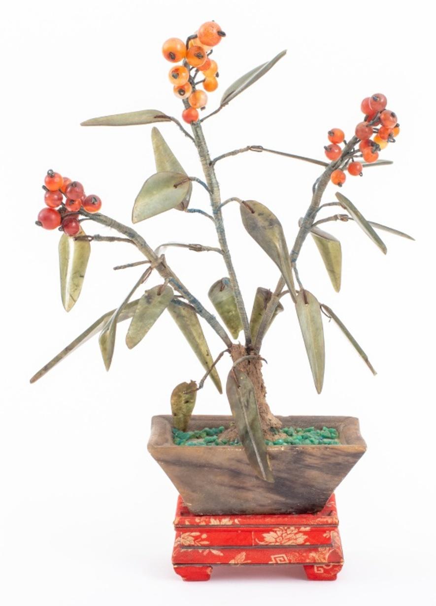 20th Century Vintage Chinese Hardstone Sea Buckthorn Bushes, Pair For Sale