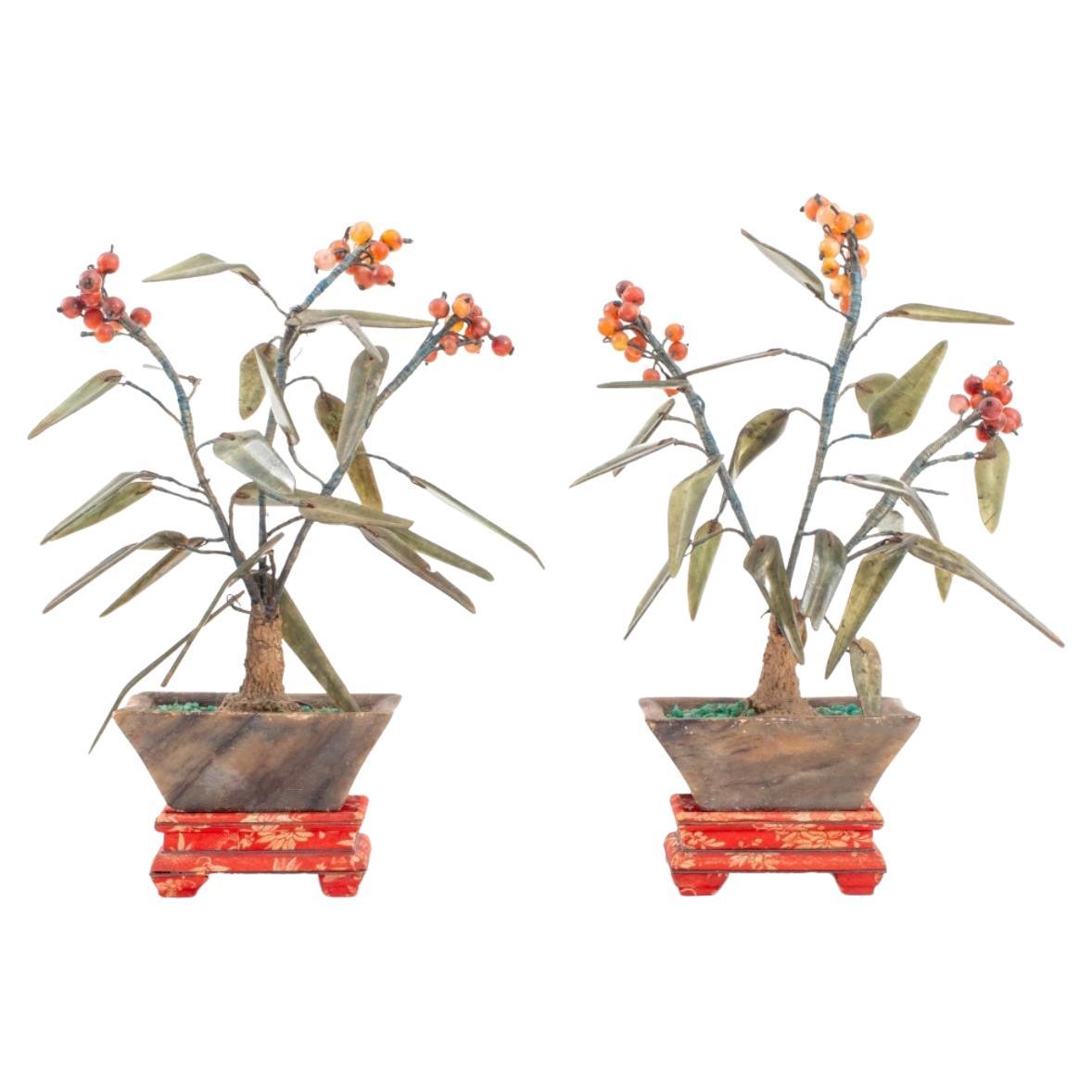 Vintage Chinese Hardstone Sea Buckthorn Bushes, Pair For Sale