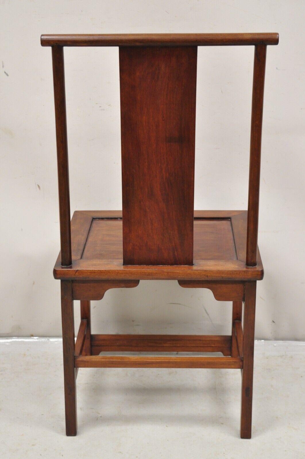 Vintage Chinese Hardwood Blue Cloisonné Enamel High Back Oriental Side Chair For Sale 3
