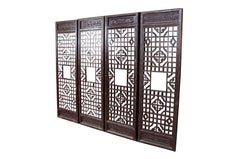 Panneaux muraux vintage chinois en bois massif, ajourés, formant un paravent de style chinoiserie