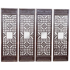 Panneaux muraux vintage chinois en bois massif, ajourés, formant un paravent de style chinoiserie