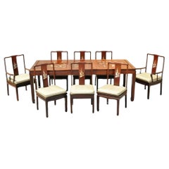 Vintage Chinese Harwood Chinoiserie Dining Room Set Table 8 Chairs - 9 Pc Set