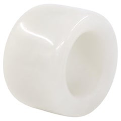 Vintage Chinese Hetian Mutton Fat White Jade Carved Archer Thumb Ring Size 14