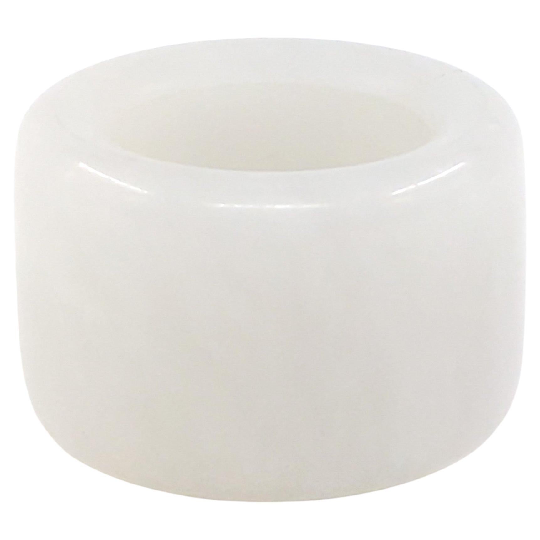 Round Cut Vintage Chinese Hetian Mutton Fat White Jade Carved Archer Thumb Ring Size 14 For Sale
