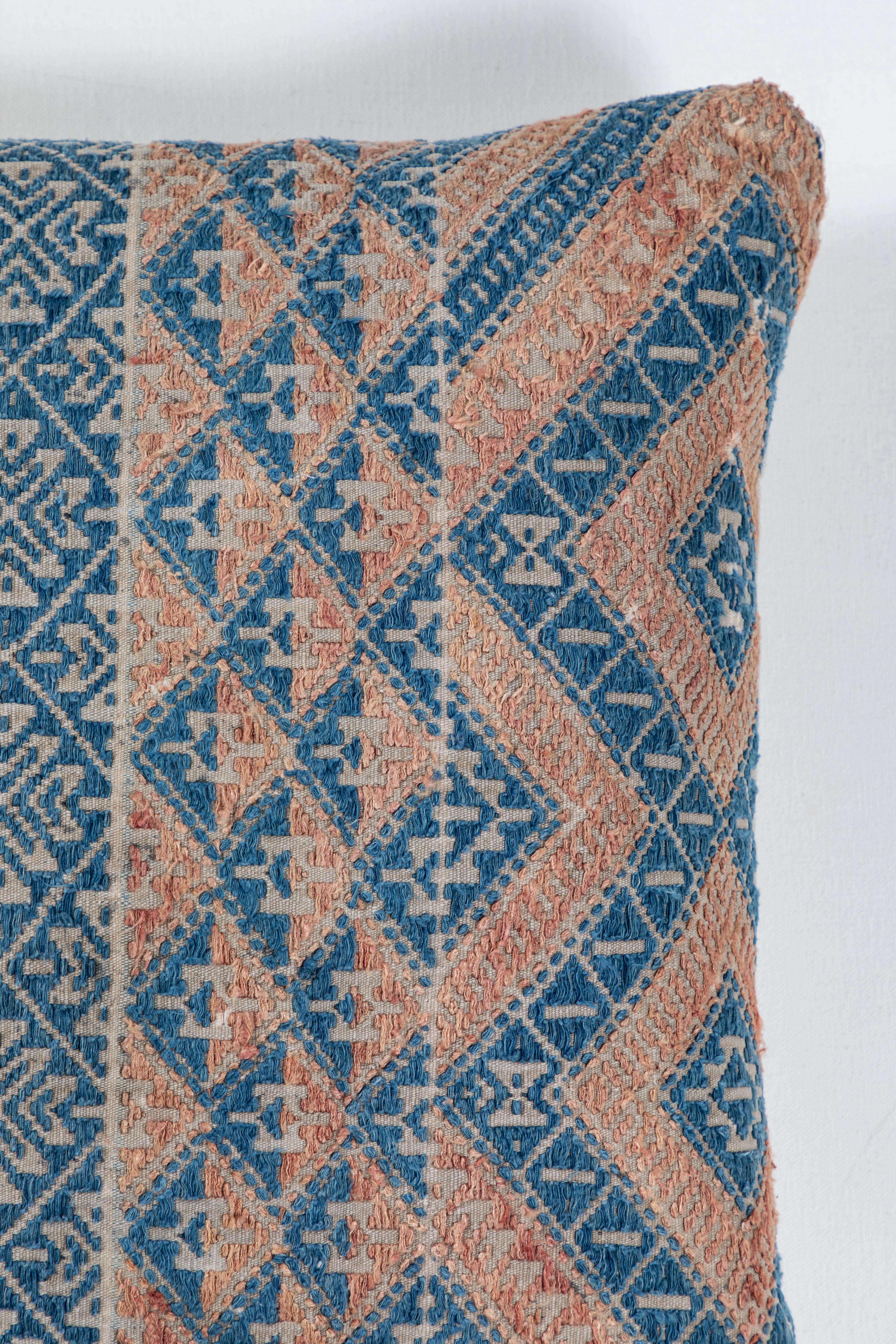 Hand-loomed cotton brocade “marriage quilt” Hmong tribal textile. Backed with natural linen, feather and down fill, invisible zipper.


 