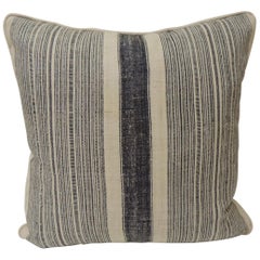 china square pillows Vintage Chinese Homespun Blue and Natural Stripe Square Pillow